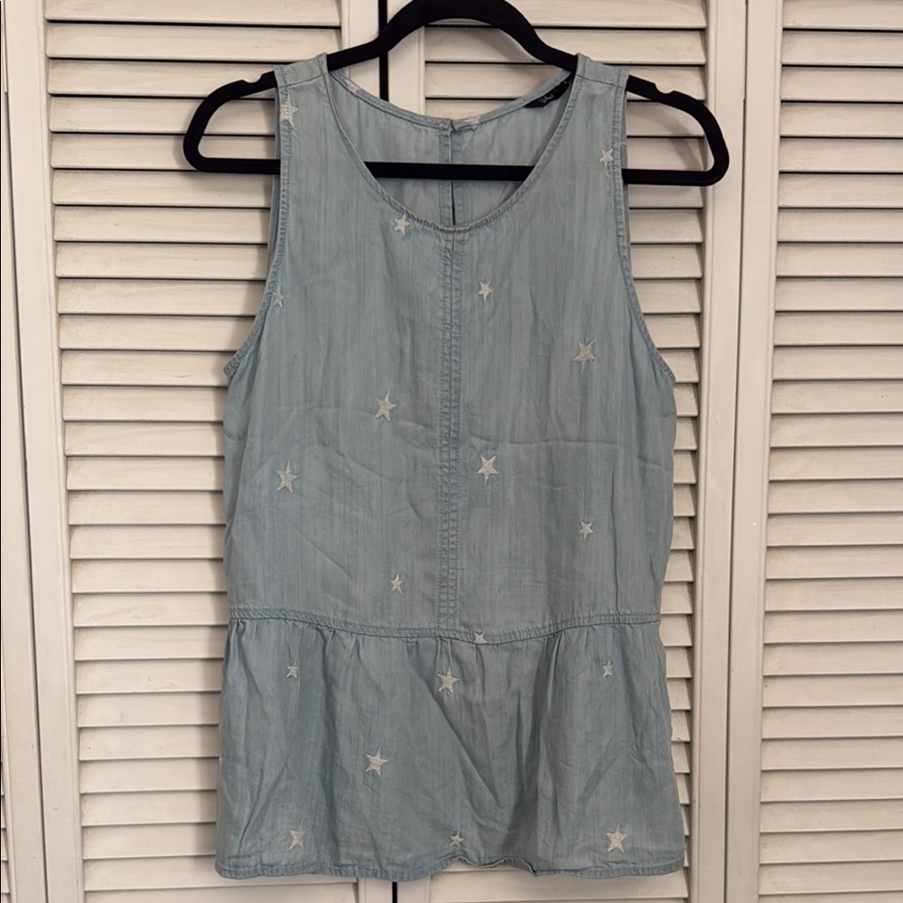 Women's Star Embroidered Sleeveless Top - Light Blue